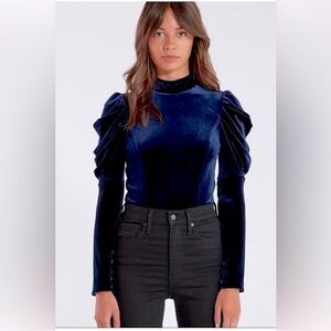 MISA Los Angeles Dita Velvet Puffed Long Sleeve Bodysuit MSRP $238 Size M